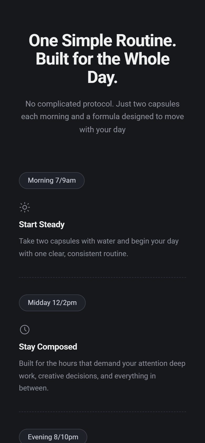 Sección One Simple Routine de la ficha: mañana, mediodía y noche