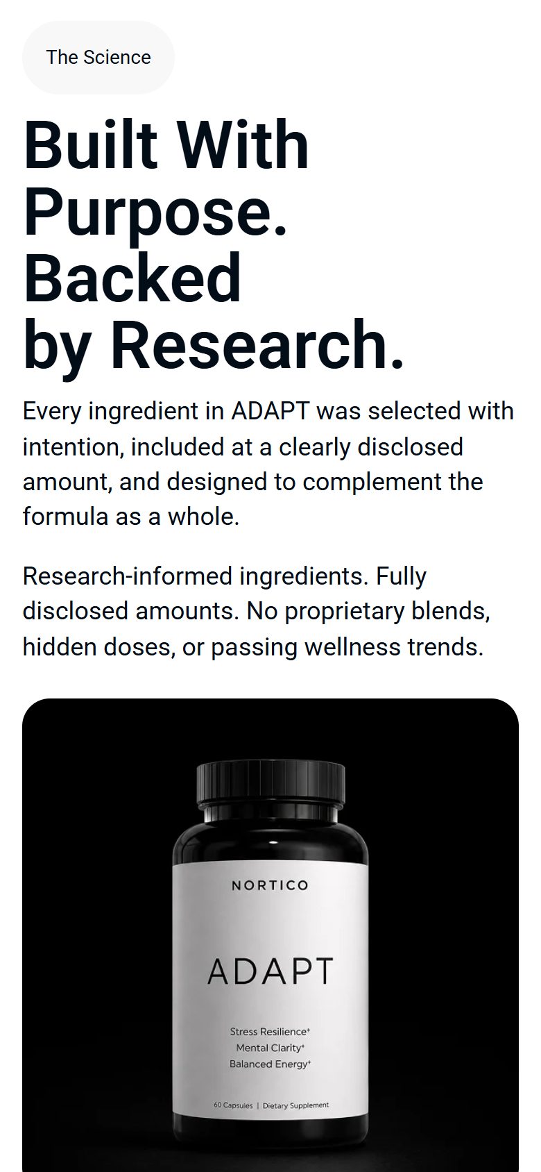 Sección de la portada: Built With Purpose. Backed by Research.